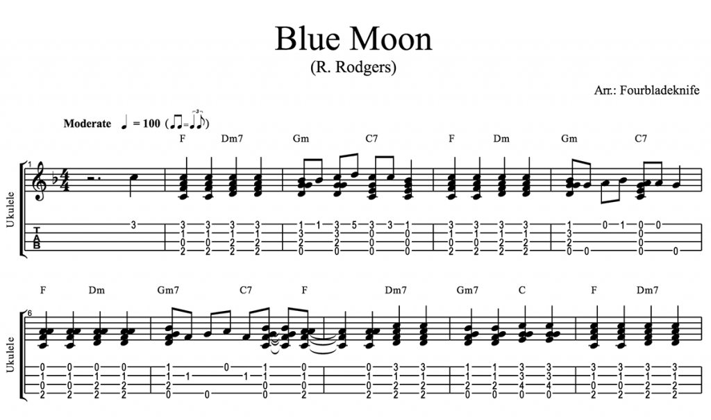 Blue Moon Solo Ukulele Tab Ukulele Go